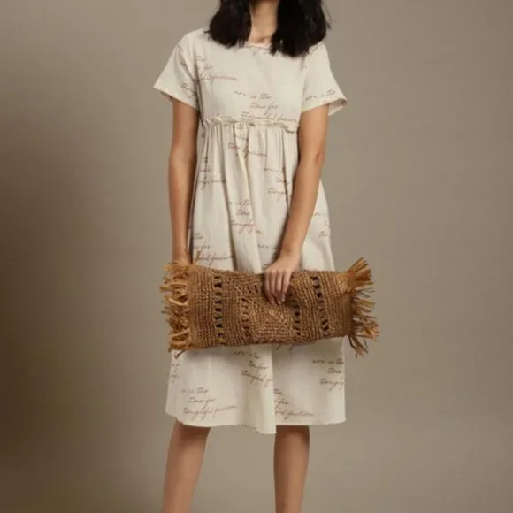 Ether by Myntra Dresses | Ether by Myntra Kora Collection Off-White Sustainsble Unbleached Fabric Printed | Color: Cream | Size: M/L | Collective8's